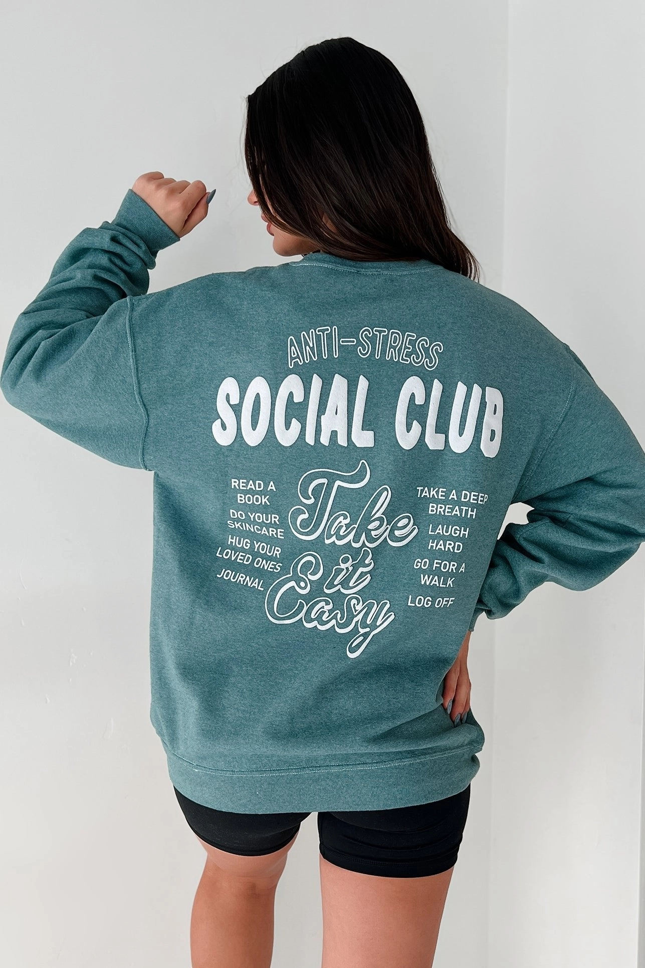 "Anti-Stress Social Club" Oversized Graphic Sweatshirt (Dark Forest) Seamless Construction Design Casual dress