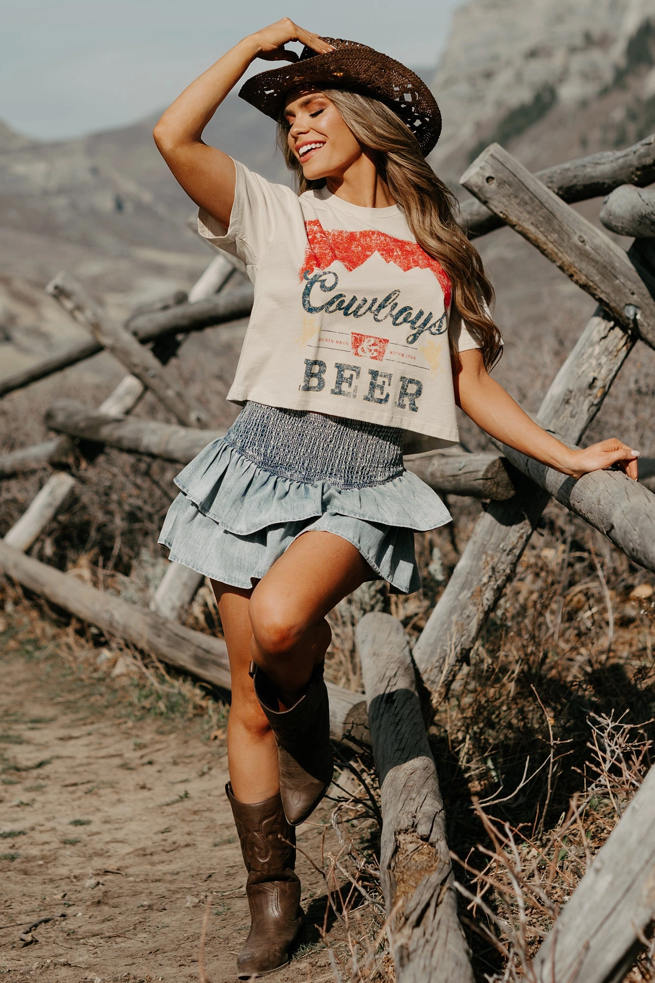 Bound Seam Finish "Cowboys & Beer" Graphic Tee (Bone)