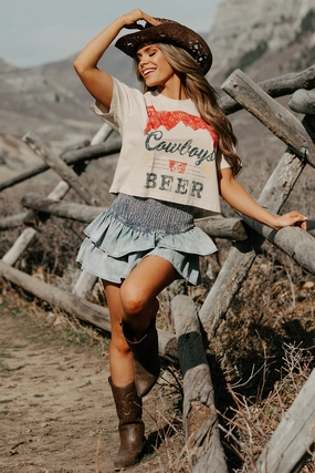 Bound Seam Finish "Cowboys & Beer" Graphic Tee (Bone)