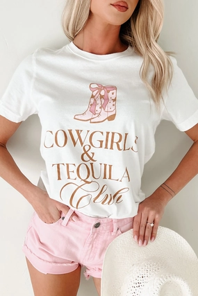 "Cowgirls & Tequila Club" Graphic T-Shirt (Ivory) Soft touch finish