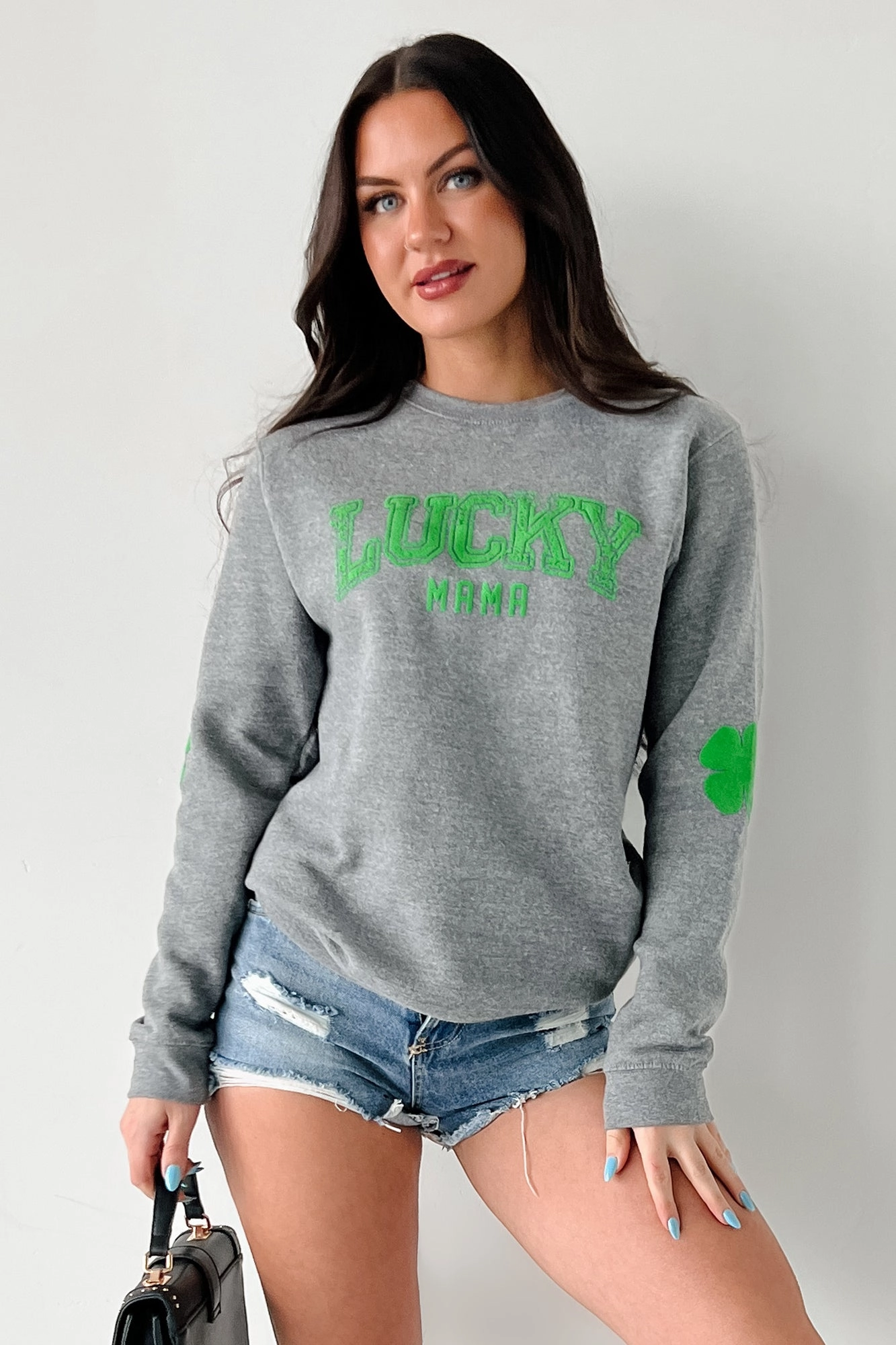 "LUCKY MAMA" Graphic Sweatshirt (Grey) All-Purpose Wear