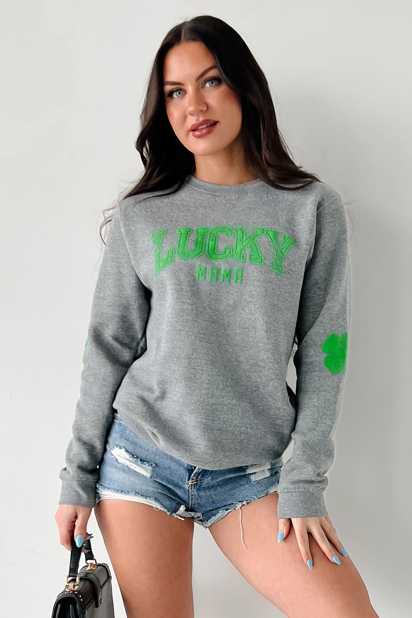 "LUCKY MAMA" Graphic Sweatshirt (Grey) WaterRepellent Coating