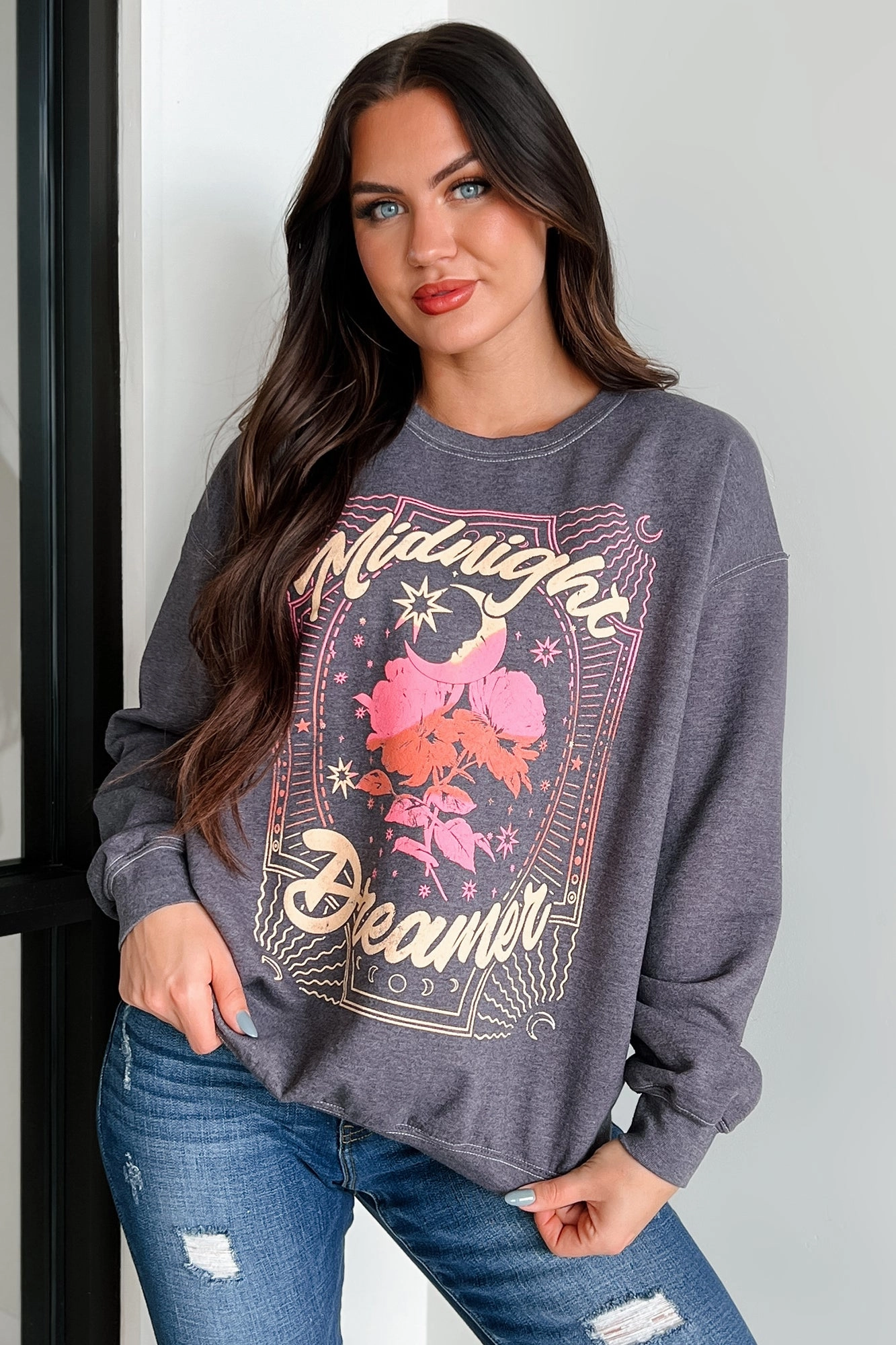 Outdoor Wear "Midnight Dreamer" Oversized Graphic Sweatshirt (Dark Grey)