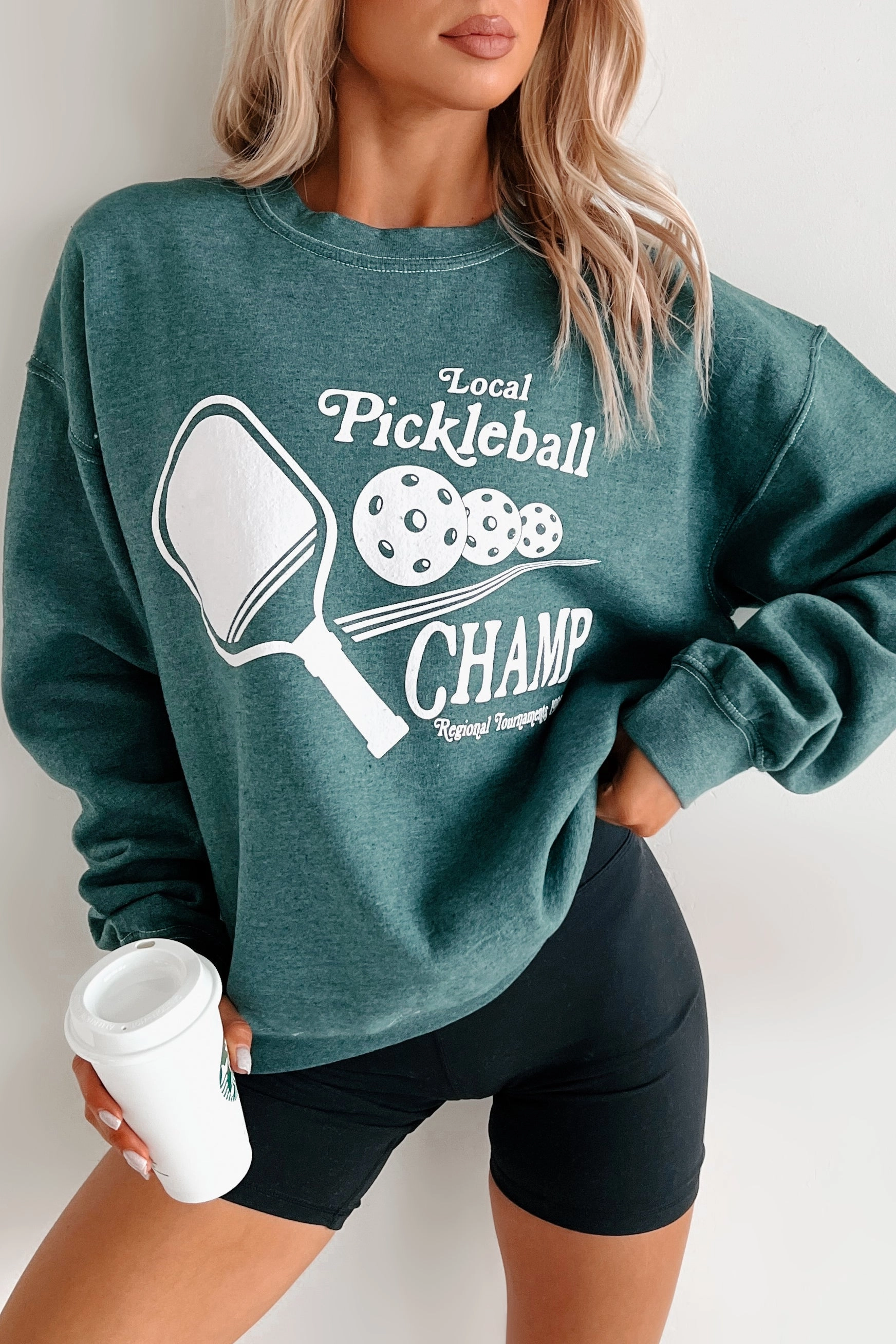Thermoregulating Fabric RecycledPolyester "Pickleball Champ" Graphic Sweatshirt (Posy Green)