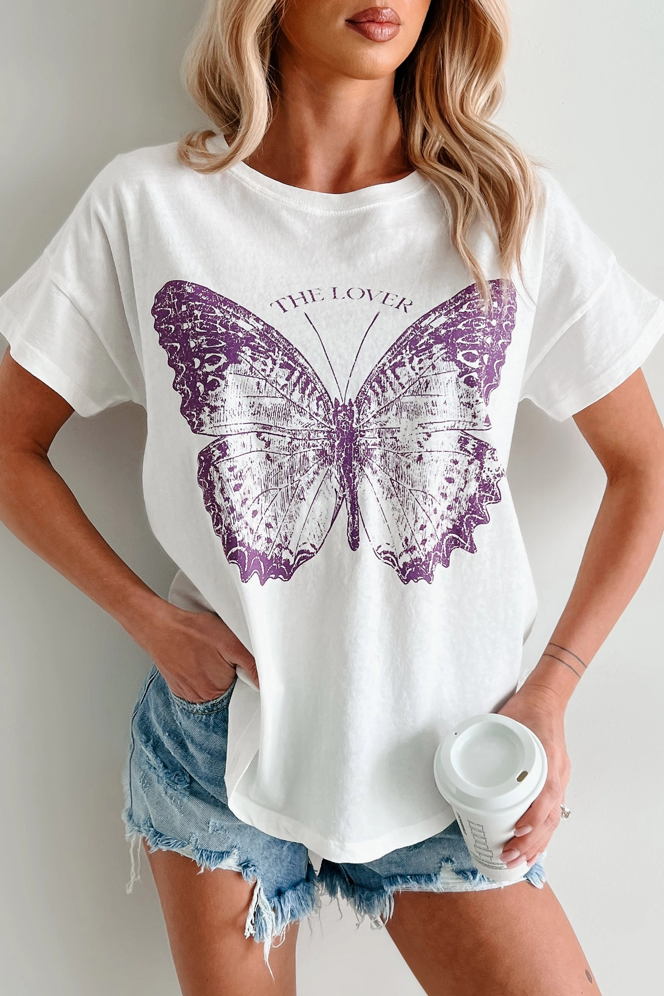 "The Lover" Butterfly Graphic T-Shirt (Ivory) SoftTouchFinish Stretch Technology