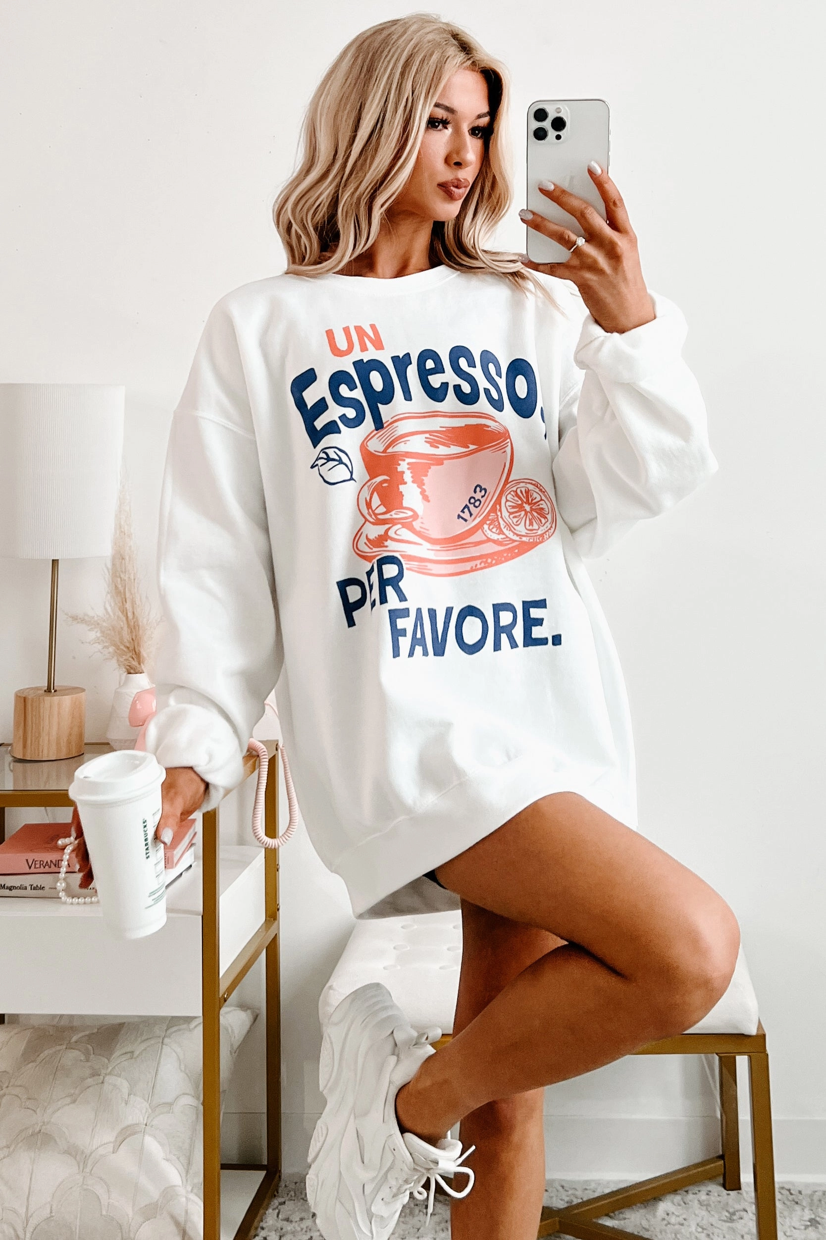 Built In Filter Layer "Un Espresso" Graphic Sweatshirt (White)