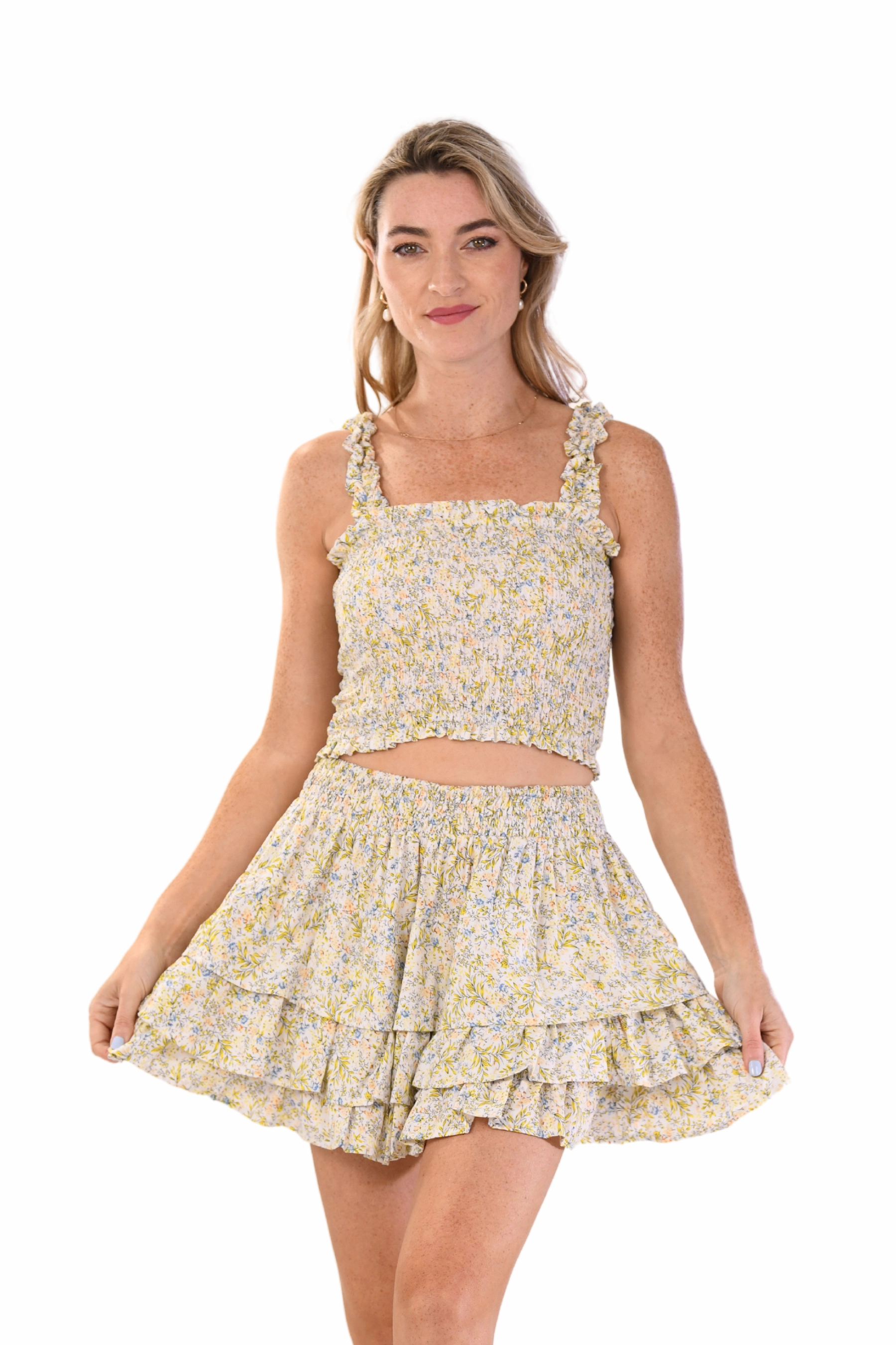 Lexi Set Skirt / Yellow Mini Flower Reinforced Hemline
