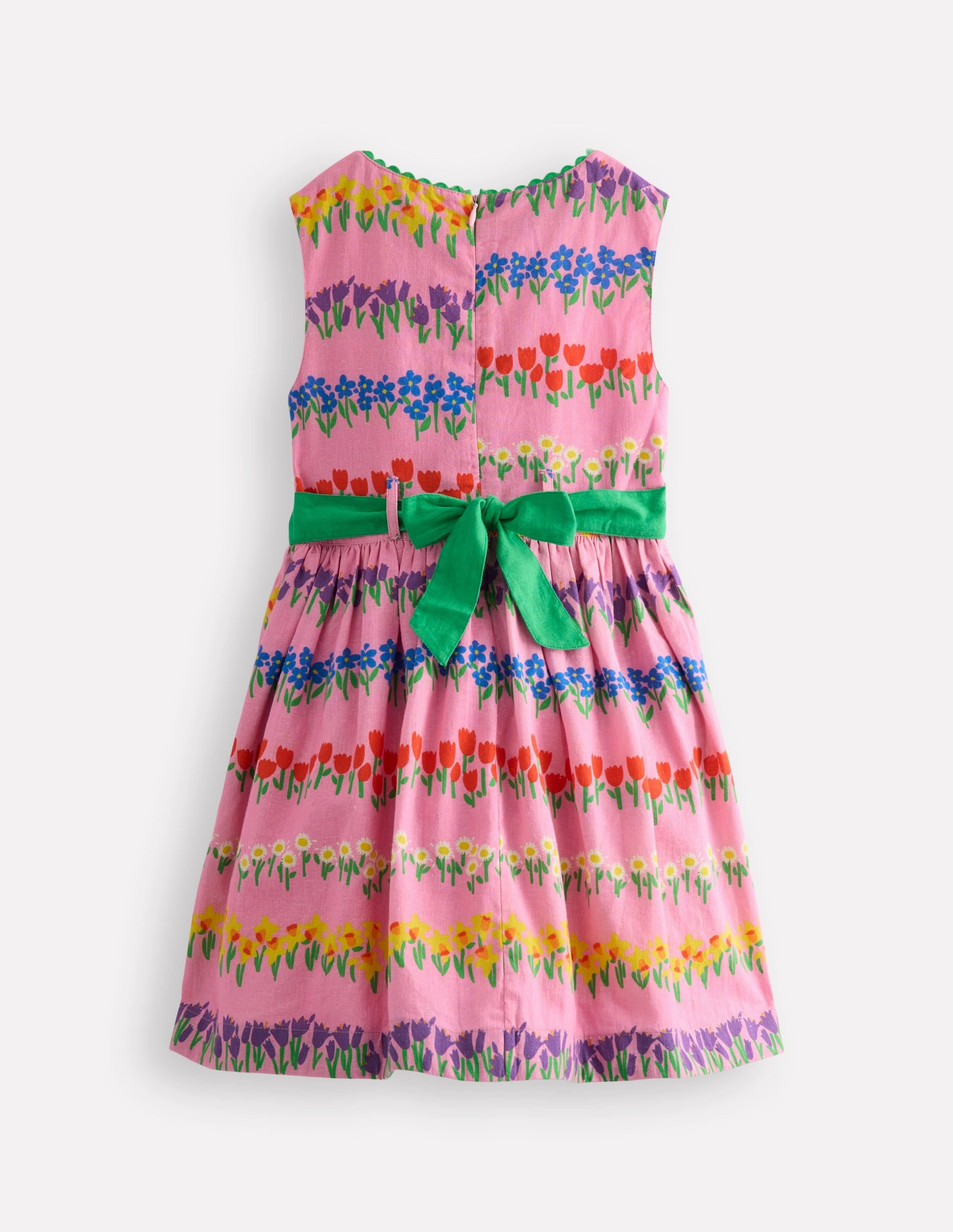 Cotton Linen Vintage Dress-Pink Spring Floral Stripe Sculpted Detail French Vibe