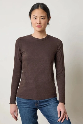 Long Sleeve Bias Crewneck Espresso Flexible Knit ZipClosure
