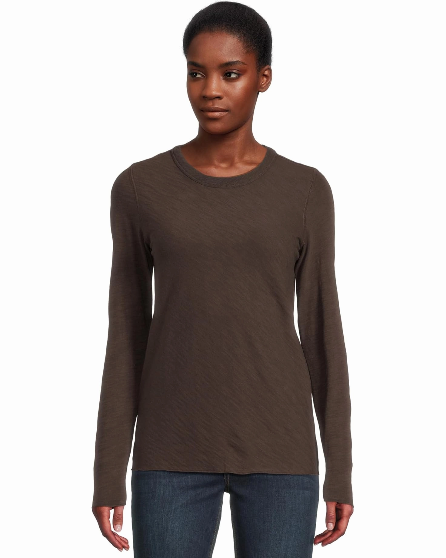 Durable Reinforced Shoulders Odor Resistant Coating Long Sleeve Bias Crewneck Espresso