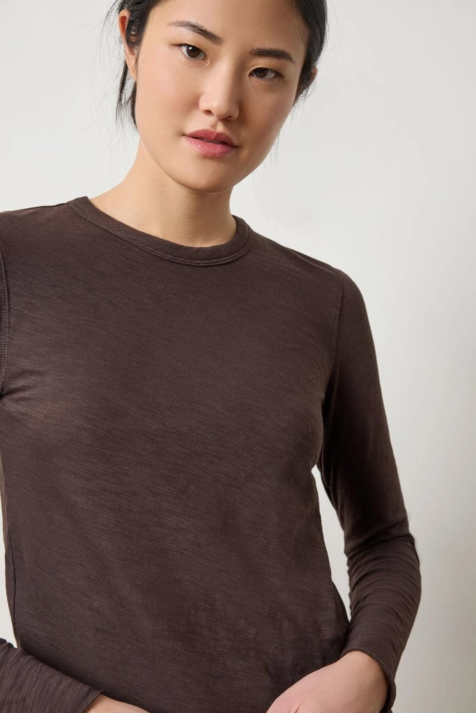 Long Sleeve Bias Crewneck Espresso Water resistant coating