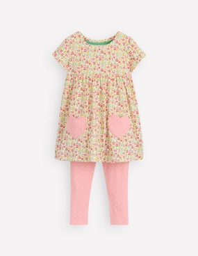 Short-sleeved print tunic set-Multi Summer Flowerbed Durable Reinforced Shoulders