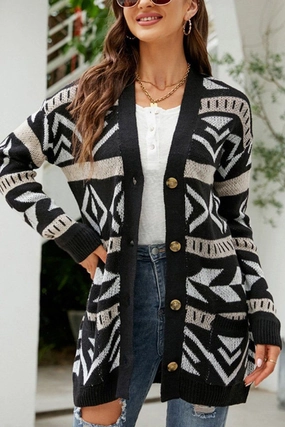 Light Fabric WOMEN BOHEMIAN WESTERN AZTEC PATTERN CARDIGAN