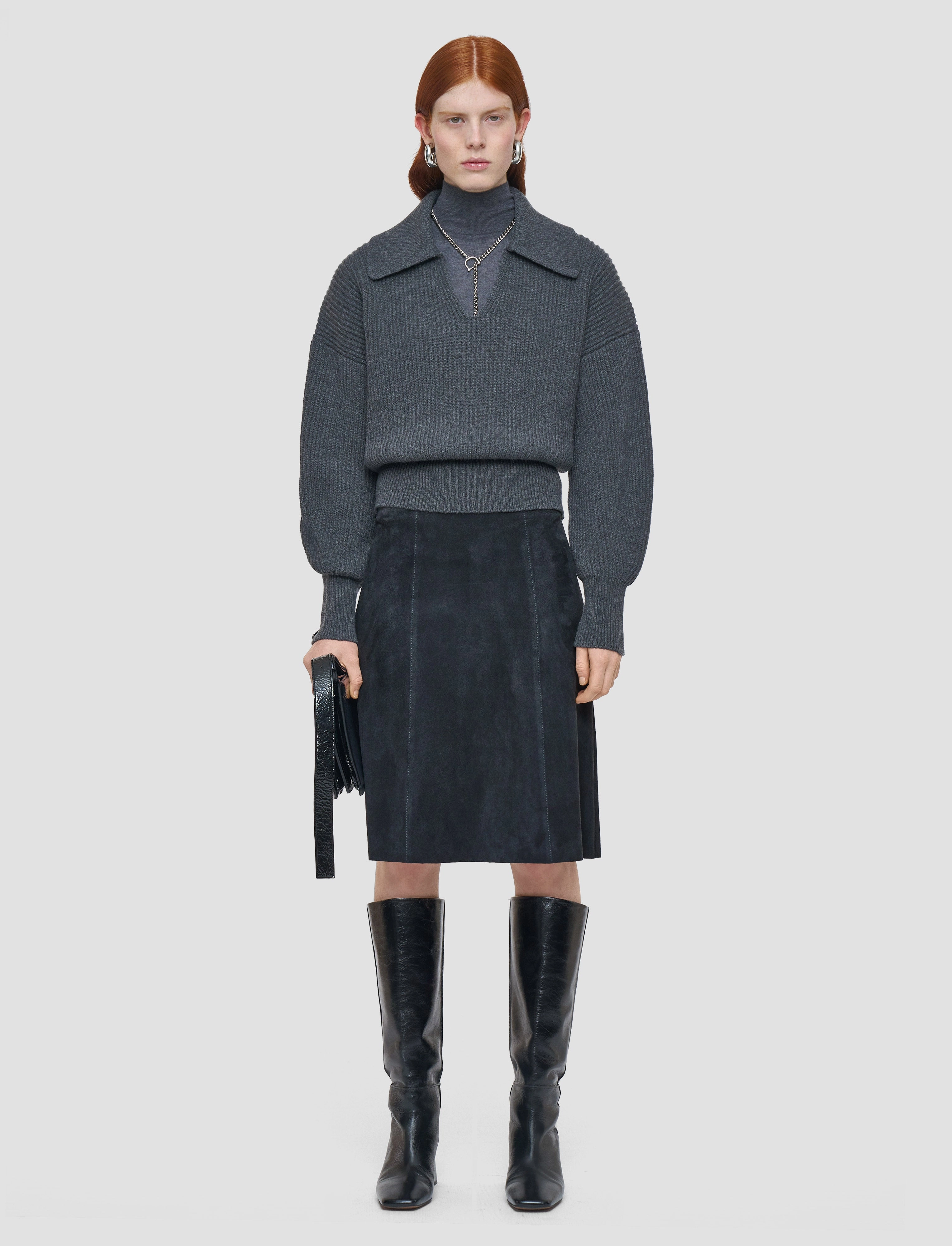 Nicole Suede Stretch Skirt Weighted Hem