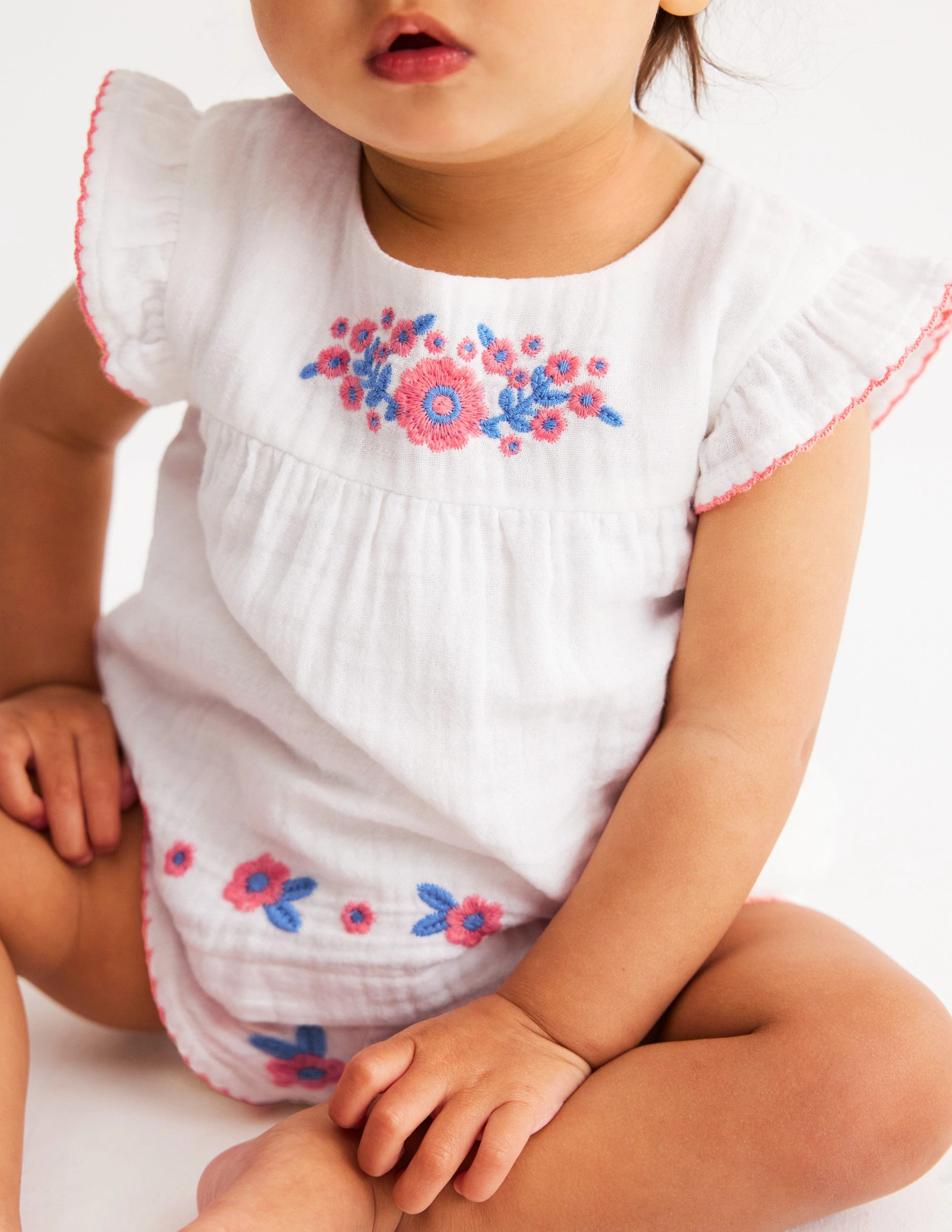 Embroidered Woven Play Set-White Embroidered Everyday Soft Casual Worker