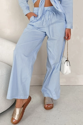 Seaside Summer Striped Wide Leg Pants (Blue Stripe) Relax Fit Wear