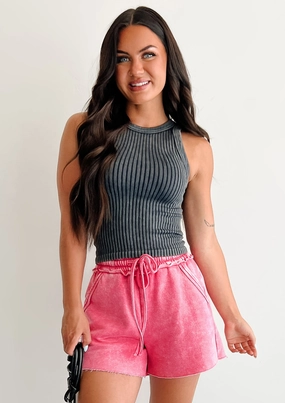 Fade Resistant Finish Reflective Accent Stripes Kinda Into It Ribbed Washed Zenana Tank (Black)