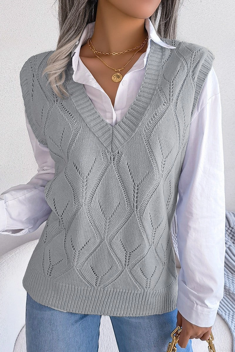 Non Restrictive Fit WOMEN PUNCHING KNITTED LOOSE FIT SWEAT VEST