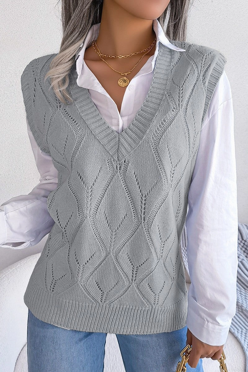 RawEdgedDesign Hidden Ventilation Zones WOMEN PUNCHING KNITTED LOOSE FIT SWEAT VEST
