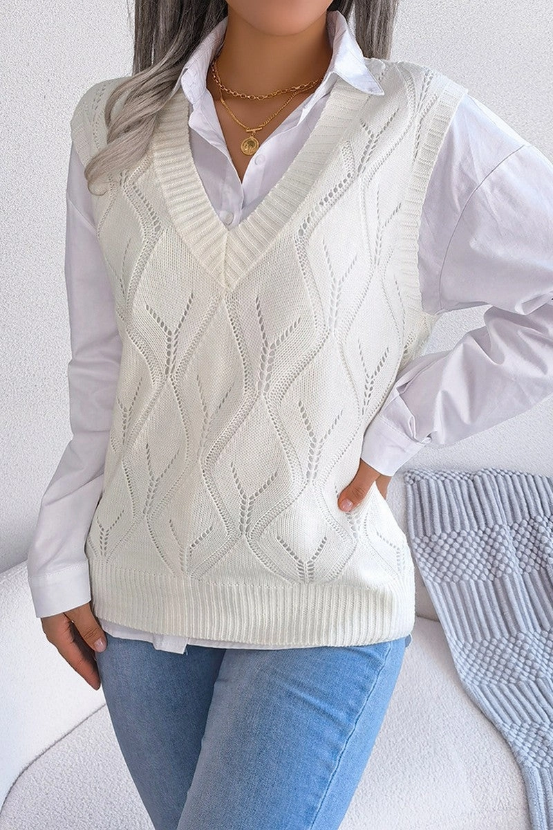 Adjustable Hem Cuff Fade Resistant Finish WOMEN PUNCHING KNITTED LOOSE FIT SWEAT VEST