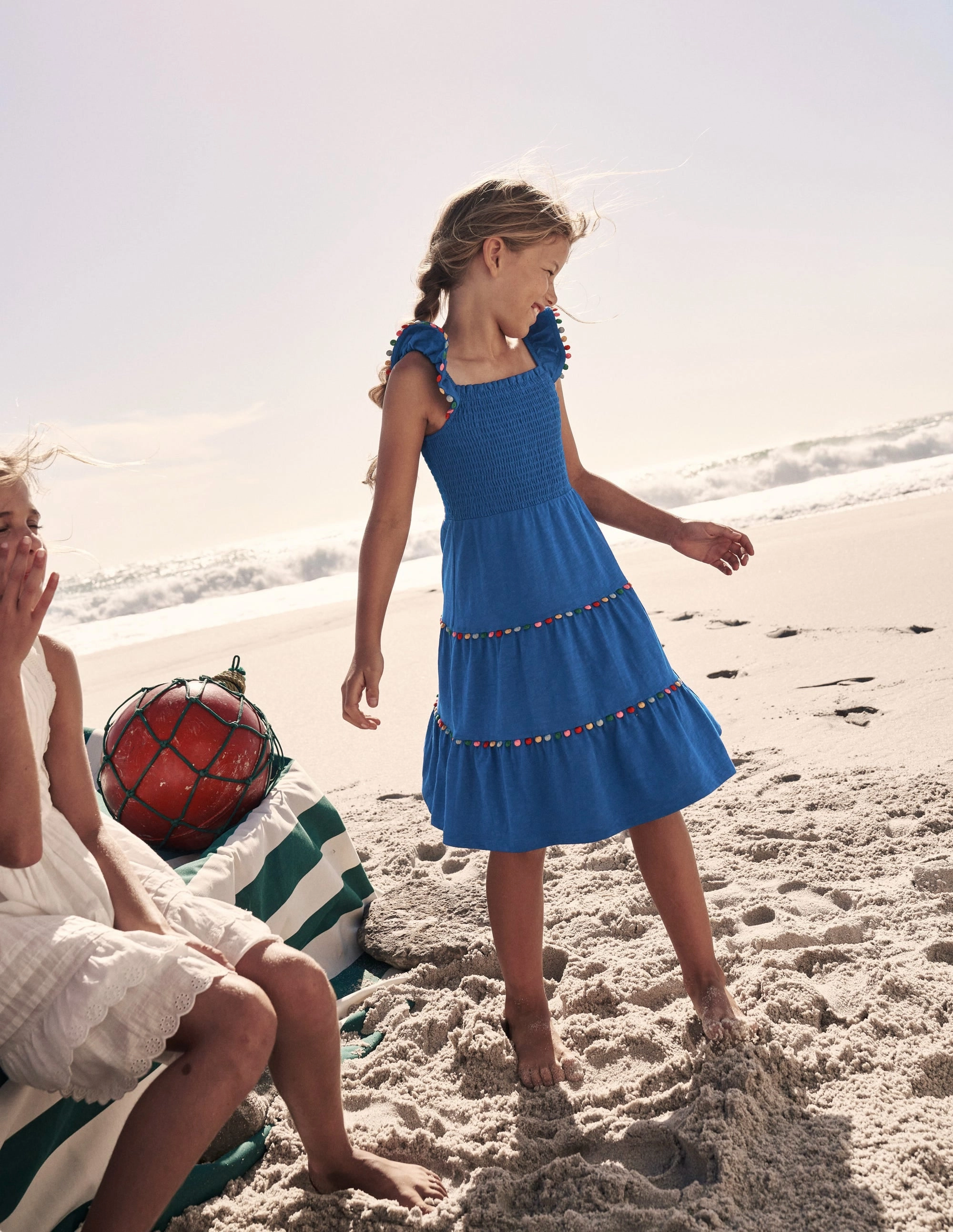 Flowing Texture Refined Presence Addison Twirly Pom Dress-Bright Blue