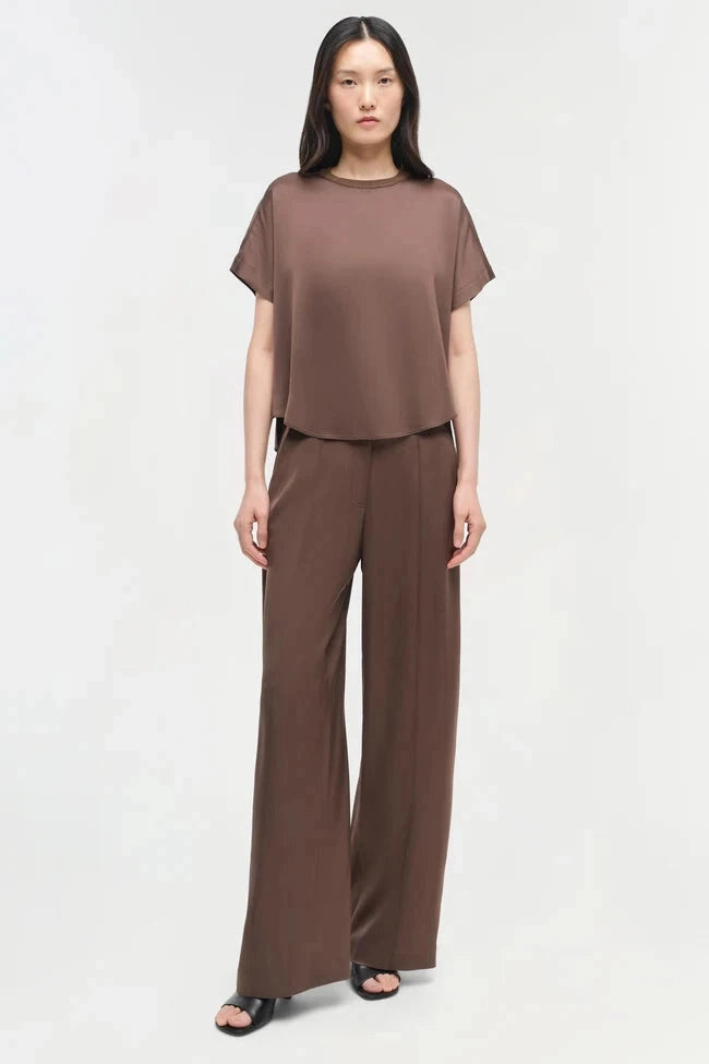 Comfortable Cotton Fashion Statement Addy Satin T-Shirt Cocoa