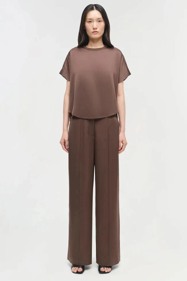 Addy Satin T-Shirt Cocoa Adjustable Hem Toggles