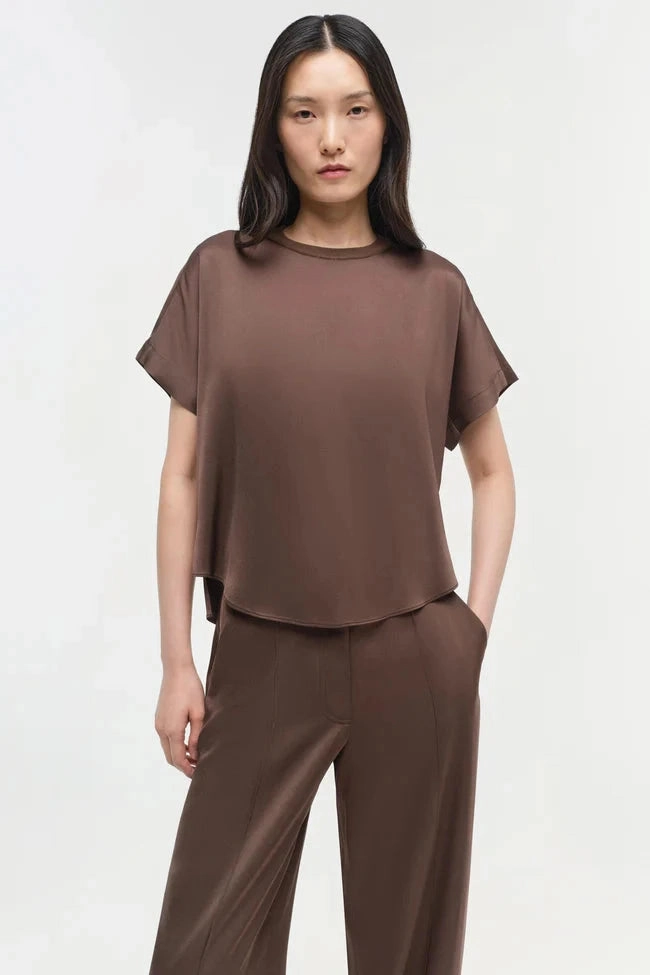 Addy Satin T-Shirt Cocoa Gym Wear