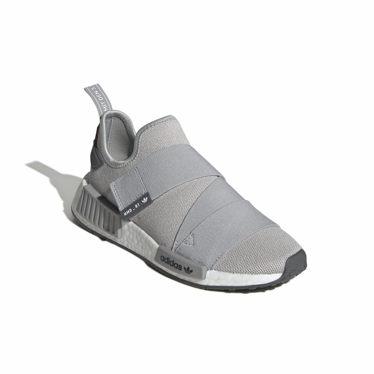 ADIDAS GW9470 NMD_R1 STRAP WMN'S (Medium)  Gray/White/Gray Stretch Knit Running Shoes Light Run Reinforced Heel Stabilizer