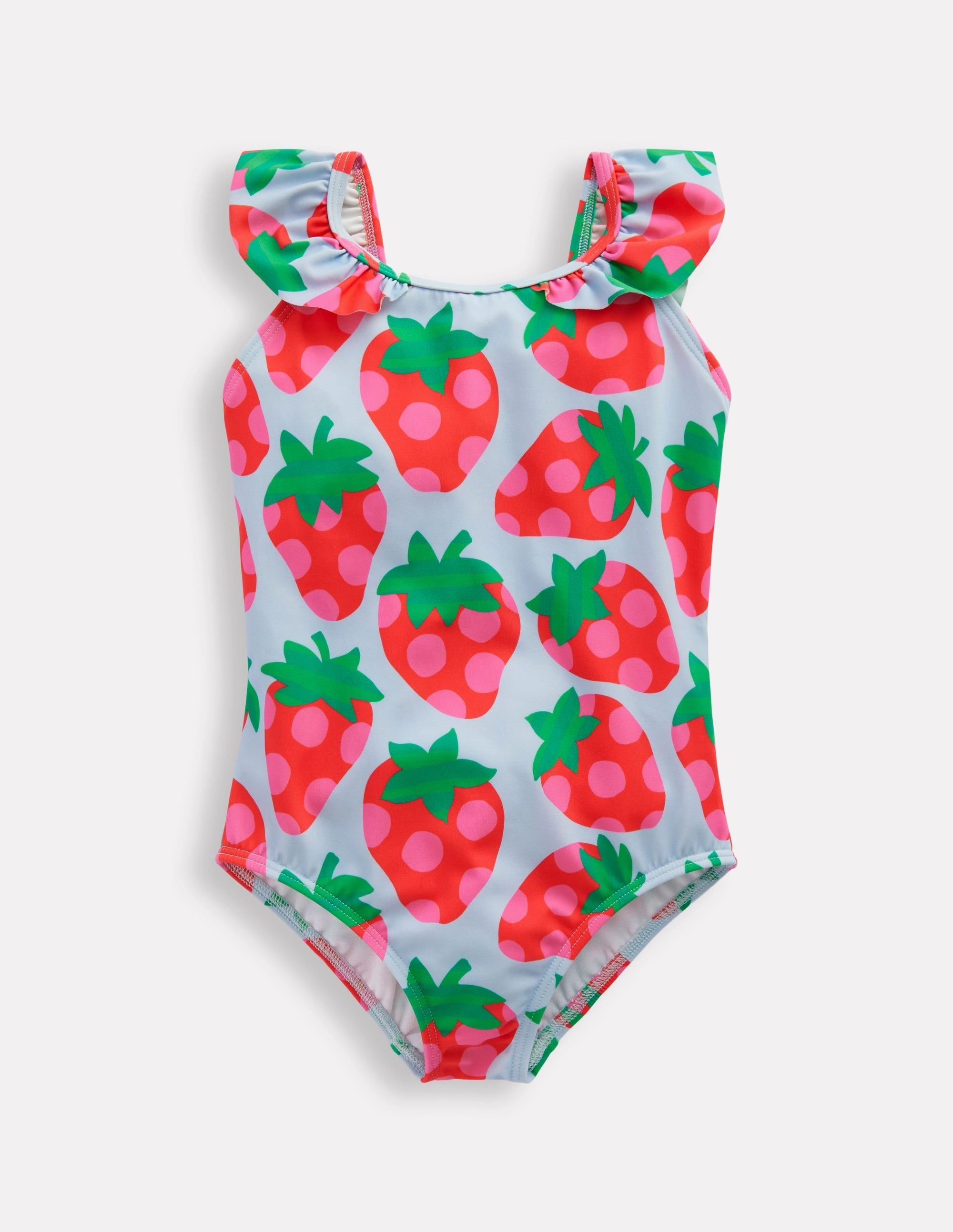 Versatile Style Trendy-Styles Hallie Frill Strap Swimsuit-Misty Blue Strawberry