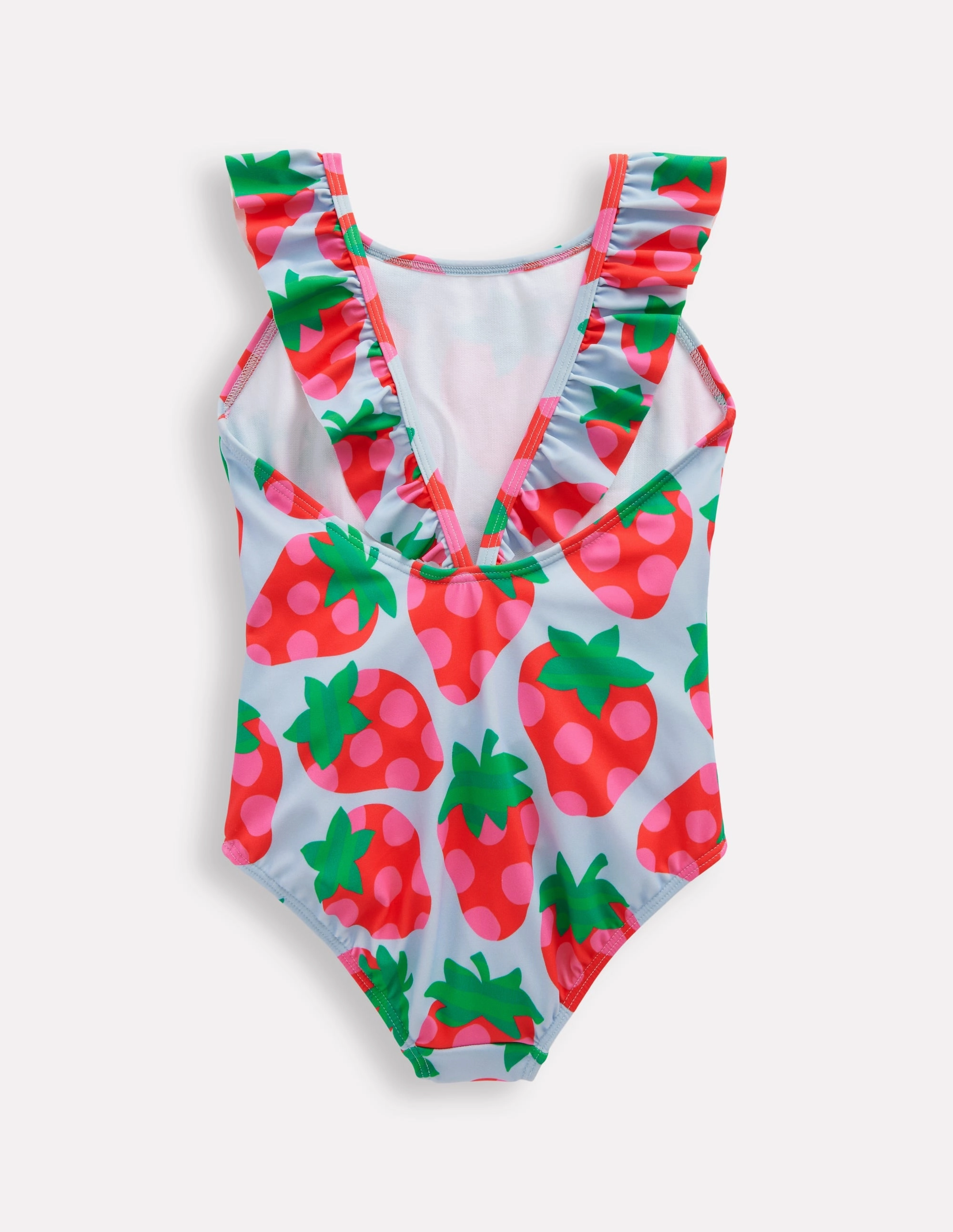 Minimalist Design Hallie Frill Strap Swimsuit-Misty Blue Strawberry