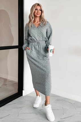 What Matters Most Quilted Sweater & Skirt Set (Heather Grey) Layered Collar System Durable Reinforced Elbows