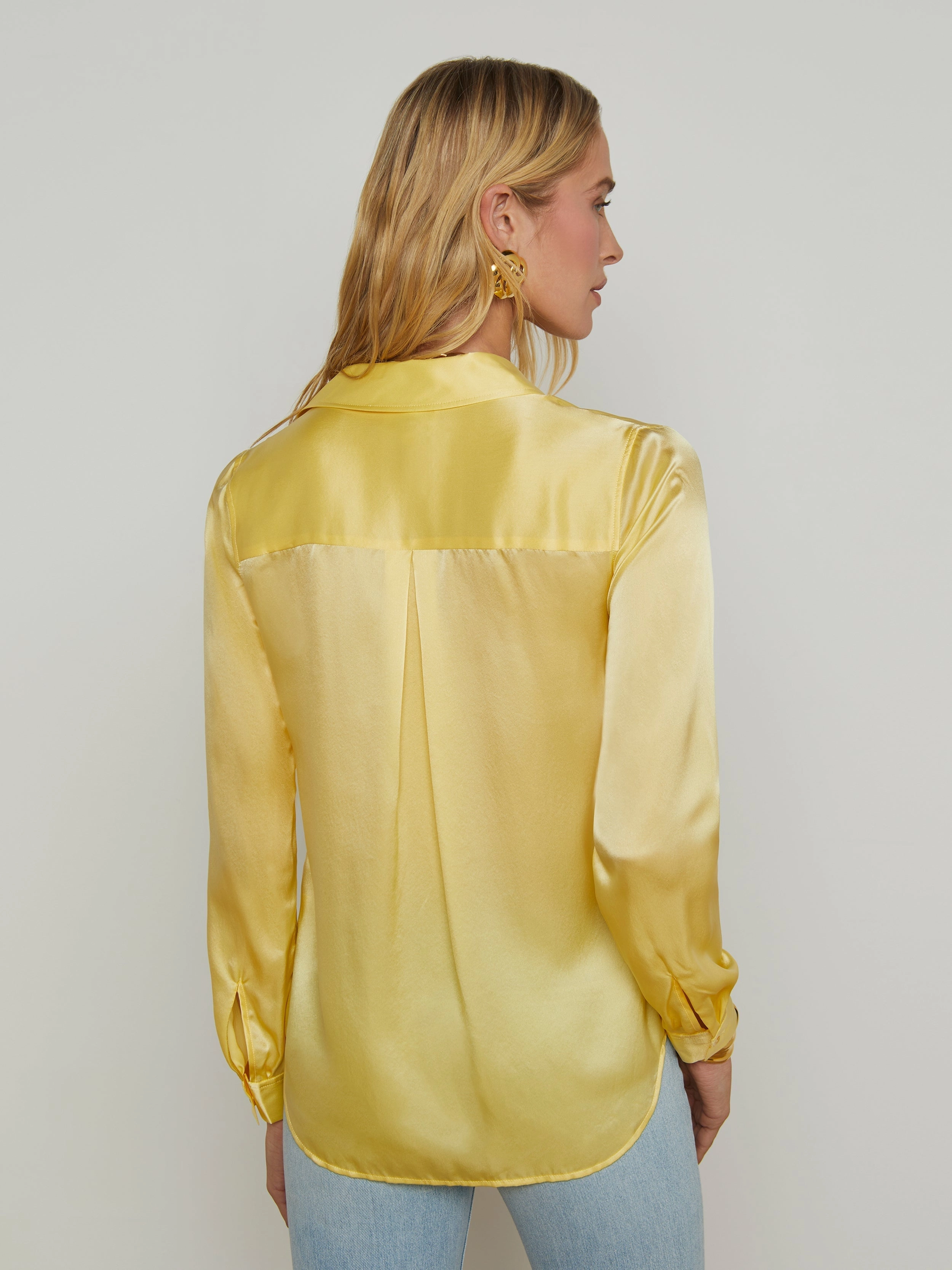 Tyler Silk Blouse Pale Yellow Reinforced Hems Breathable Mesh Back