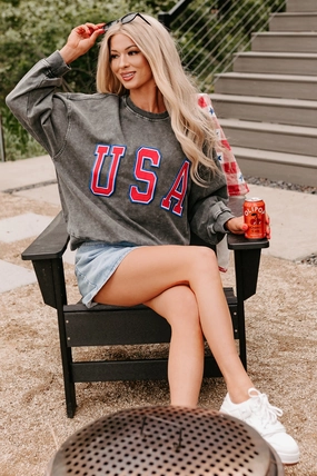 "USA" Mineral Wash Sweatshirt (Charcoal) ConvertibleCollar PunctureResistantReinforcement