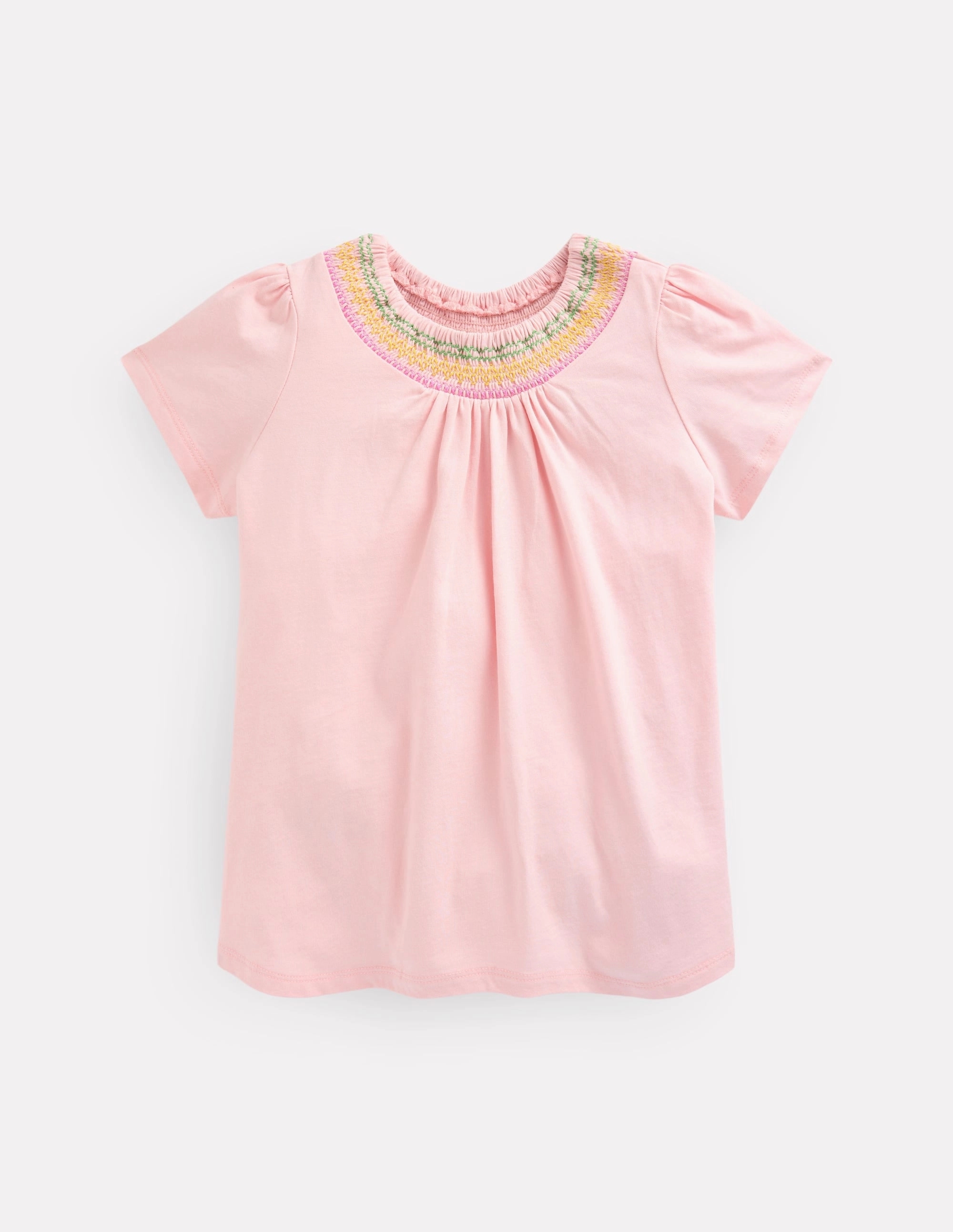 Reflective Accent Stripes BondedEdges Jersey Smocked Top-Chalk Pink