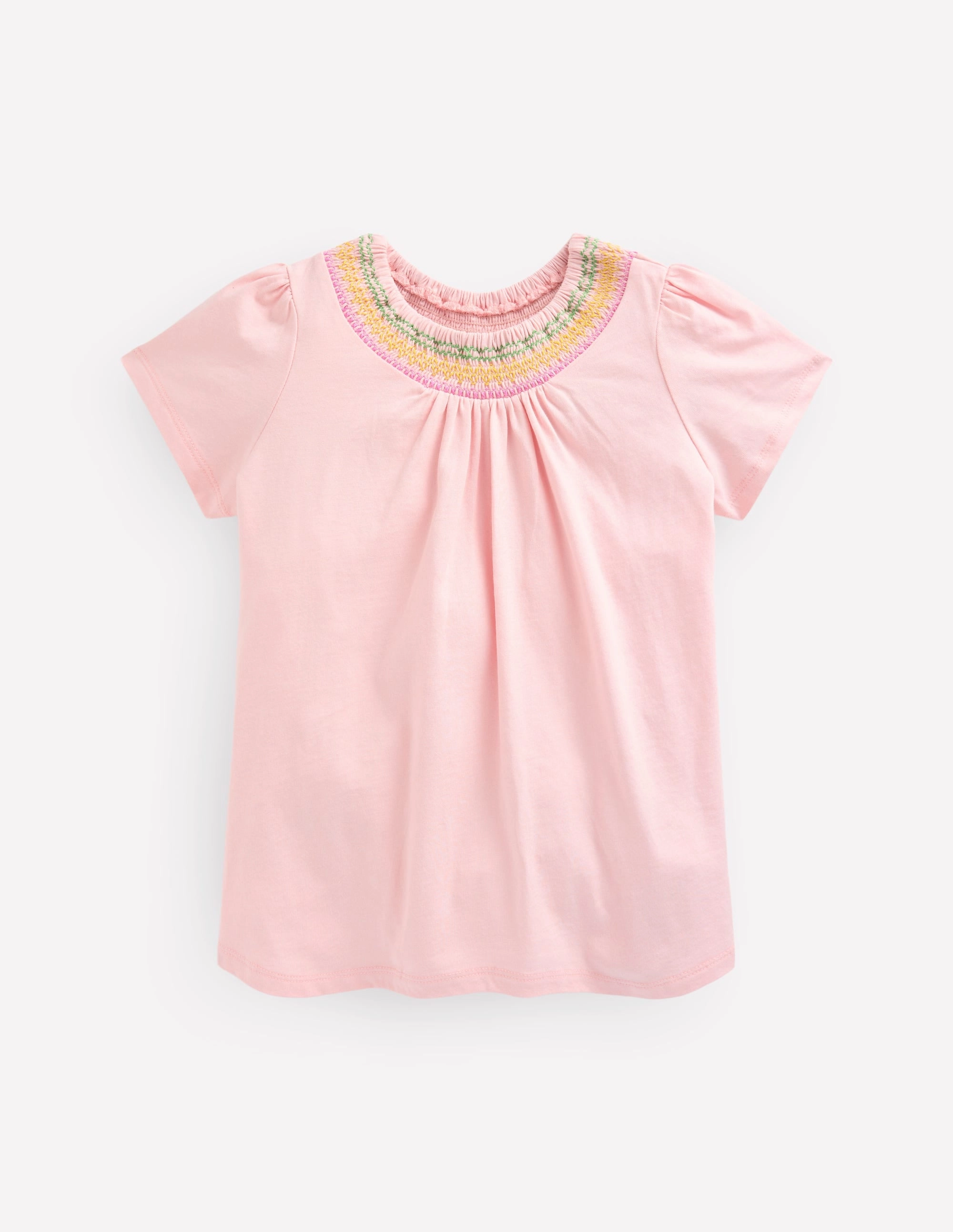 Comfort Cushion Neckline Jersey Smocked Top-Chalk Pink