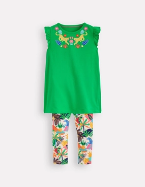 Frill Sleeve Tunic Set-Sapling Green Embroidery Flatlock Seam Reinforced Seams