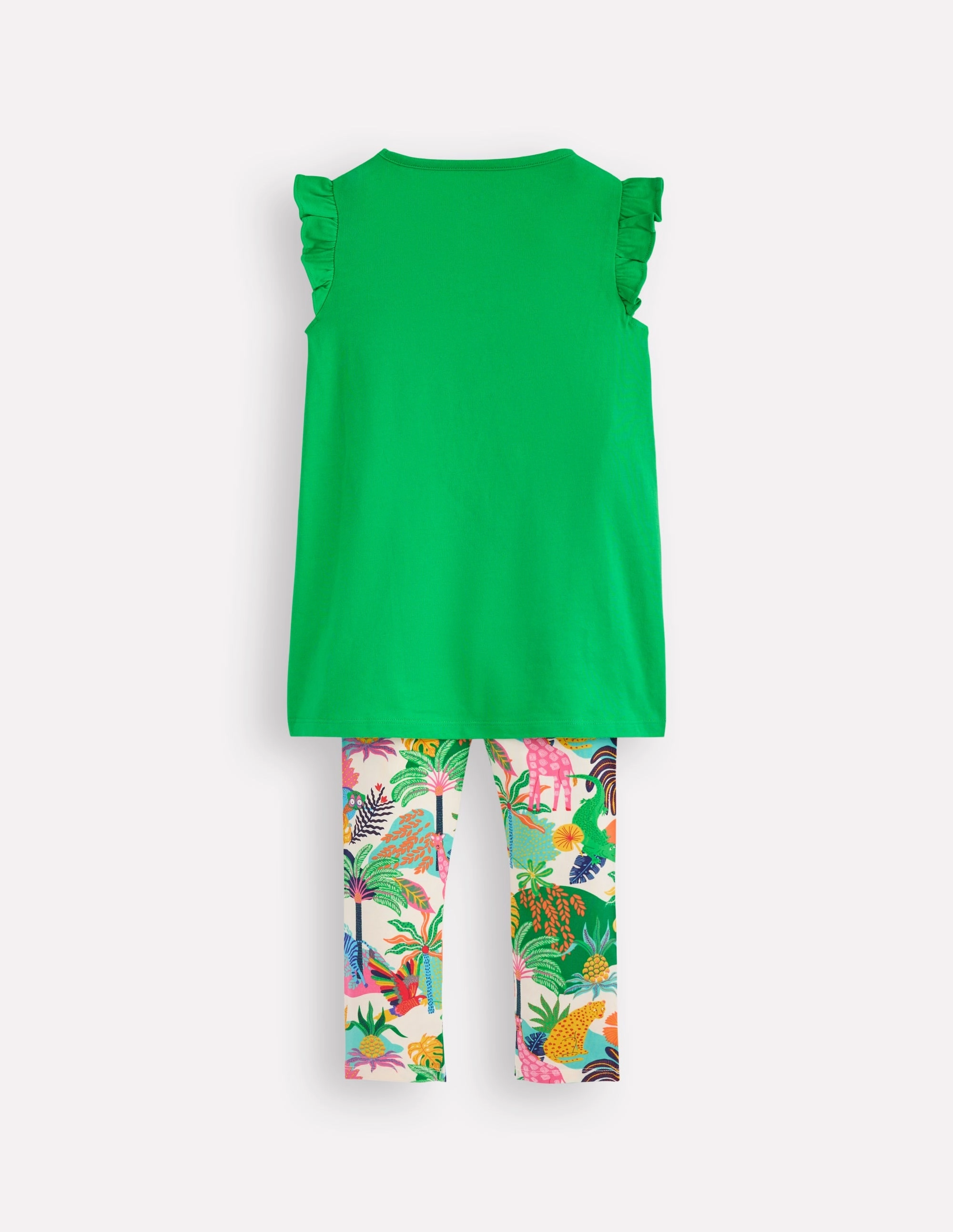 Non Slip Shoulder Seams SweatWicking Fabric Frill Sleeve Tunic Set-Sapling Green Embroidery