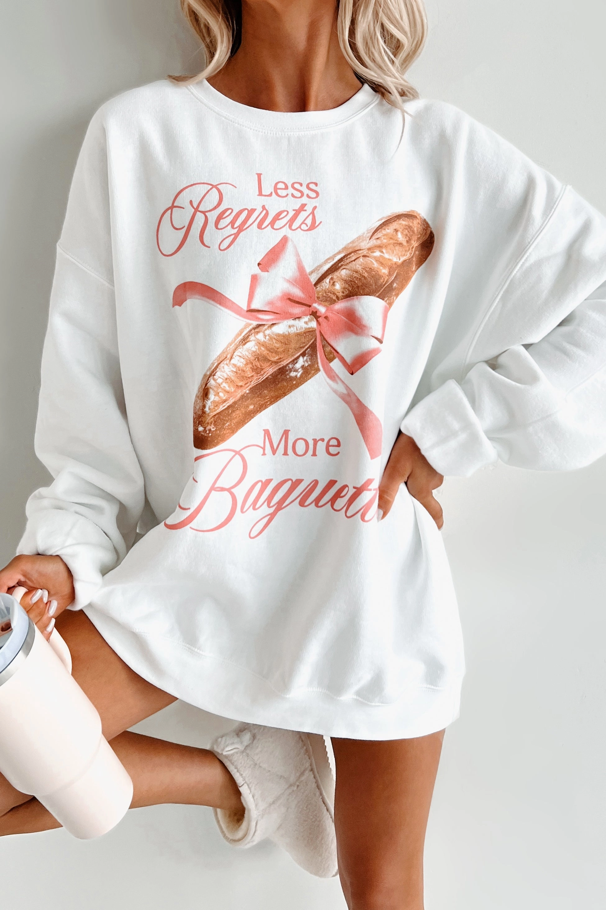 Summer Polo Simple Pullover "More Baguettes" Graphic Sweatshirt (White)