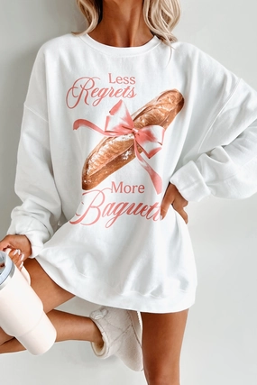 "More Baguettes" Graphic Sweatshirt (White) MultiDirectionalStretch EcoFriendly Dye