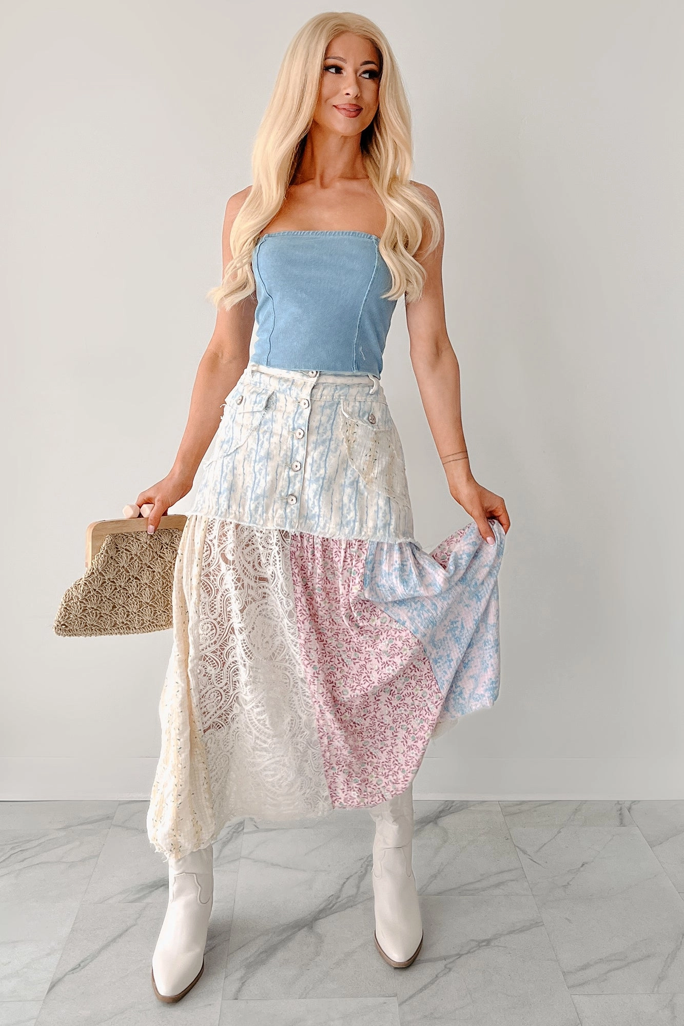 EasyClean Water resistant coating Obsessed With You Strapless Denim Crop Top (Light)