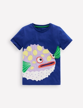 Thermal Regulating Fabric Zip Applique T-shirt-Bright Blue Puffer