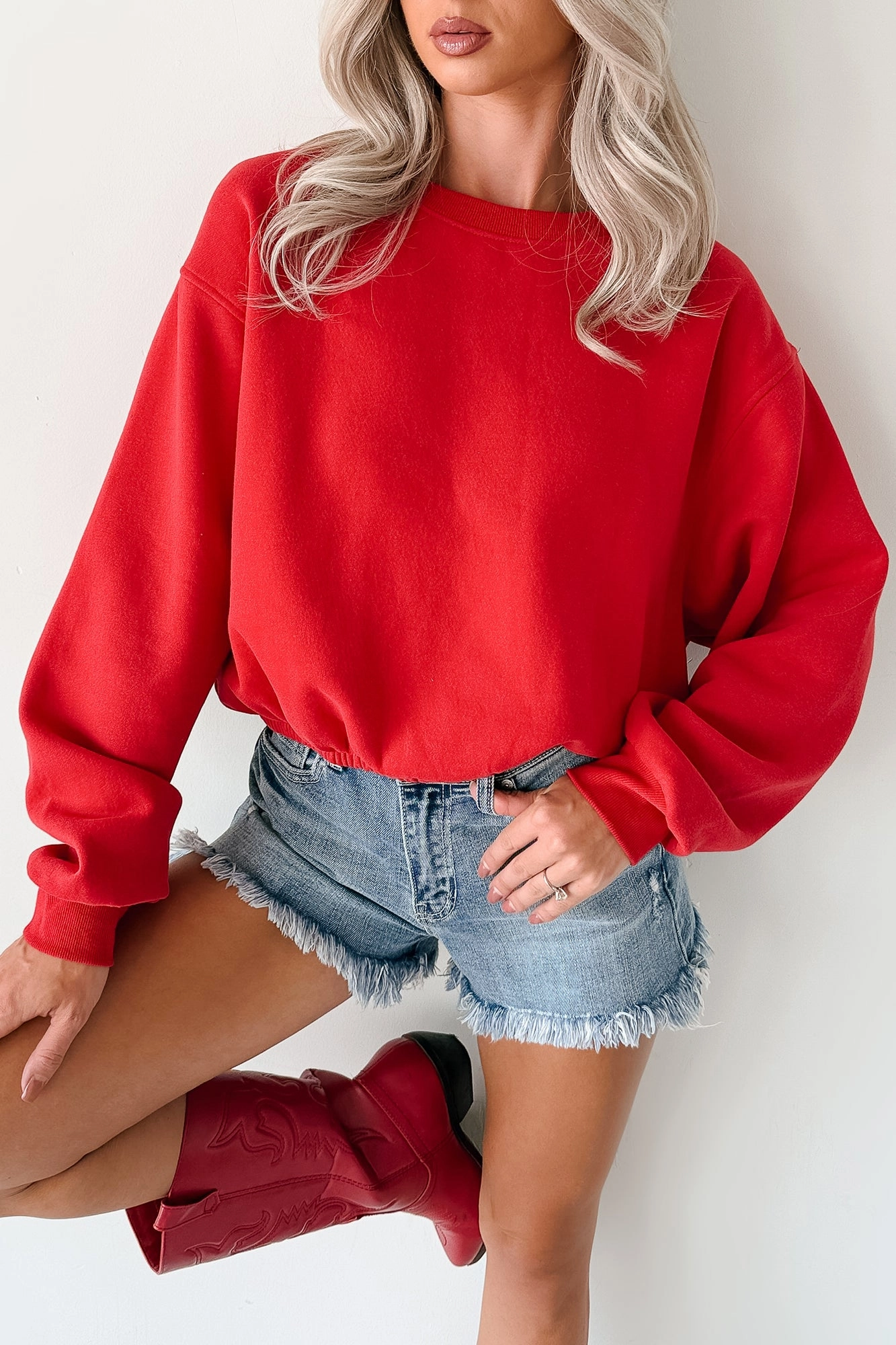 NonRestrictive Armholes Right At Home Elastic Hem Sweatshirt (Red)