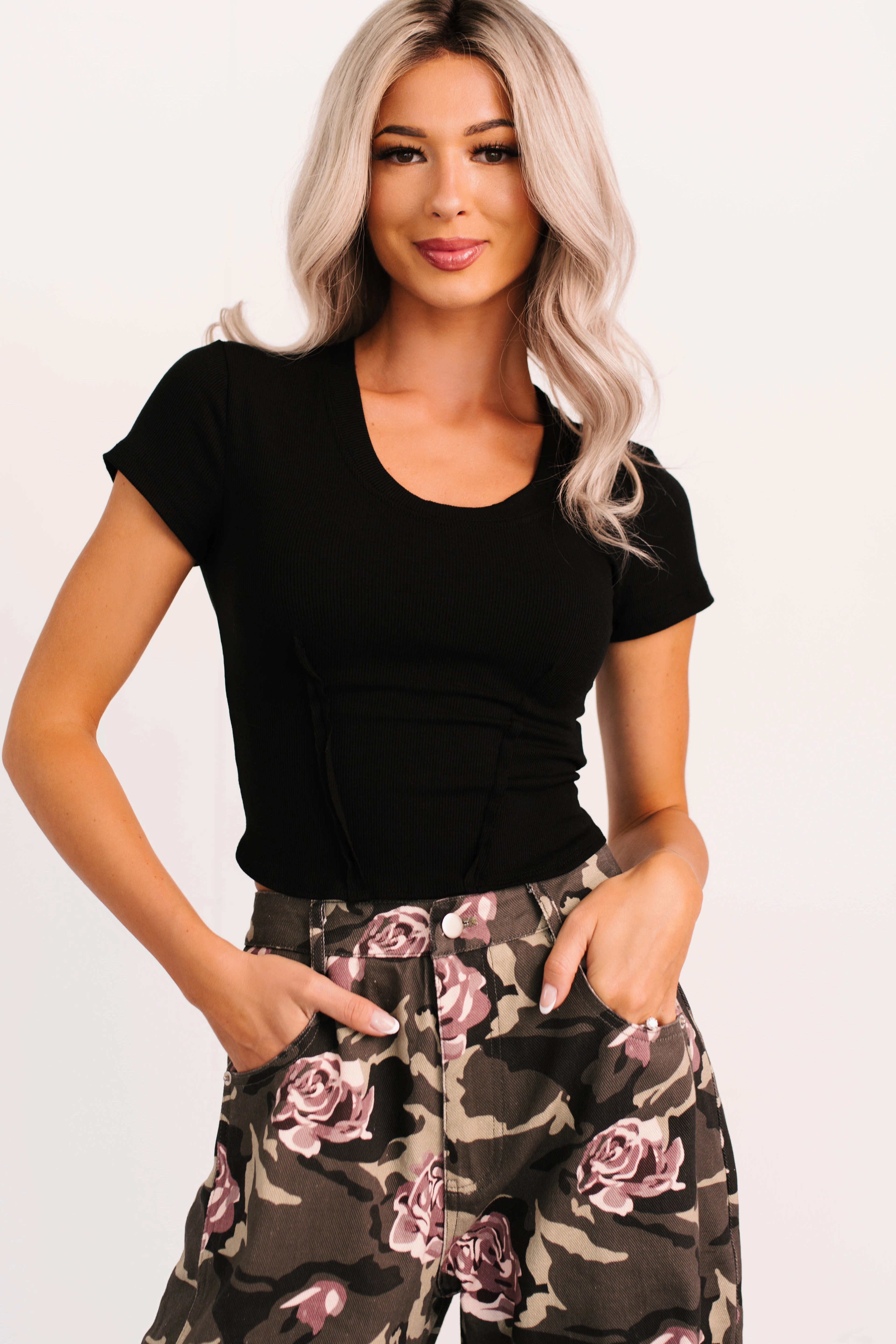 Sink Into It Raw Edge Signature 8 Crop Tee (Black) OdorResistant Coating Ribbed Hem Finish