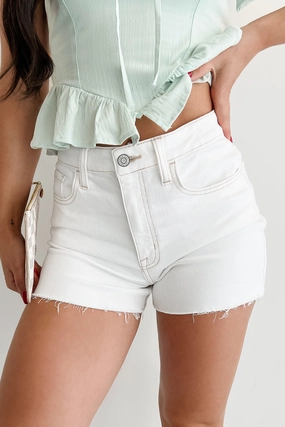 Antibacterial Airflow channels Albus High Rise Cut Hem Denim Mini Shorts (White)