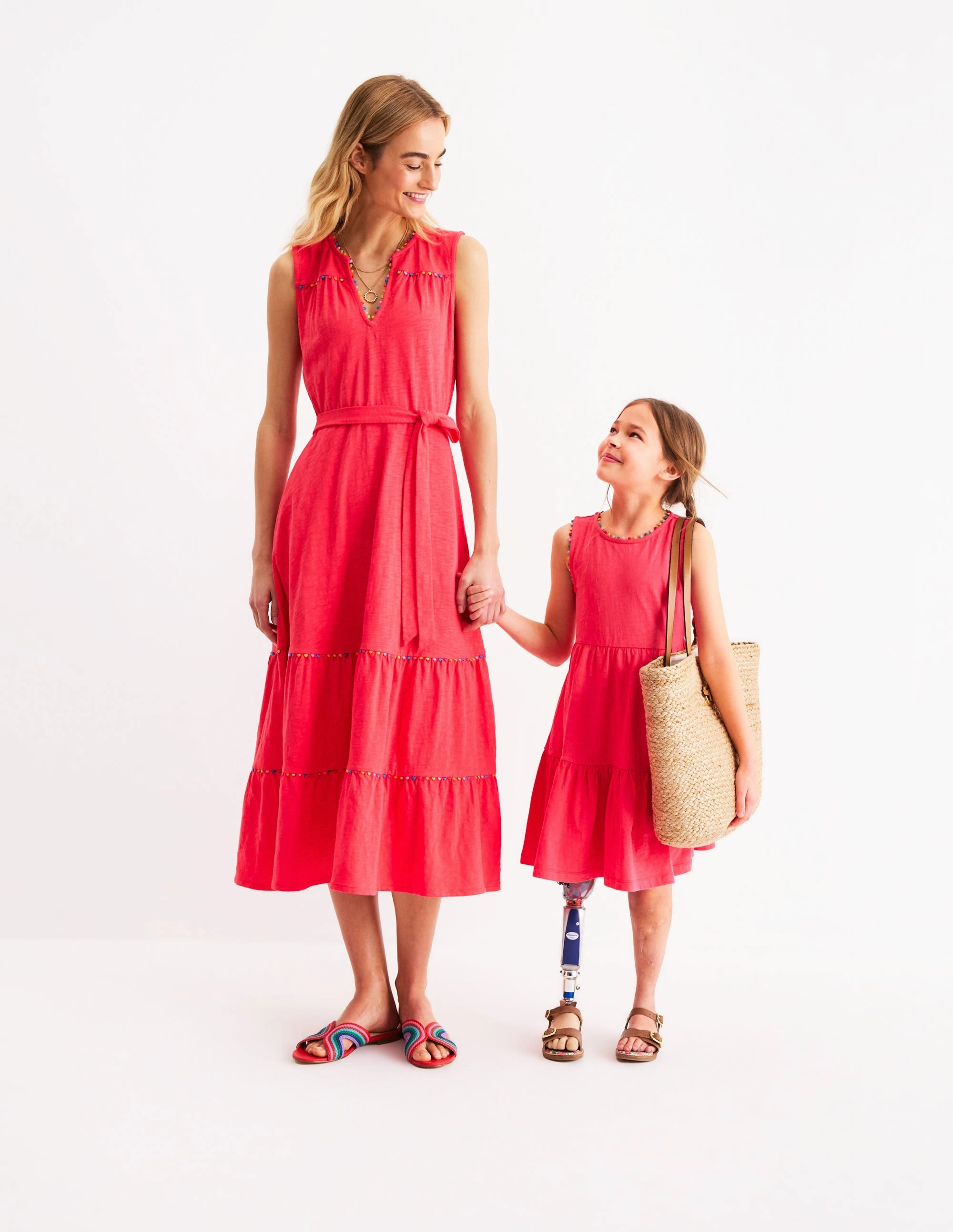 Ali Pom Trim Jersey Dress-Fandango Pink Earthy Hue