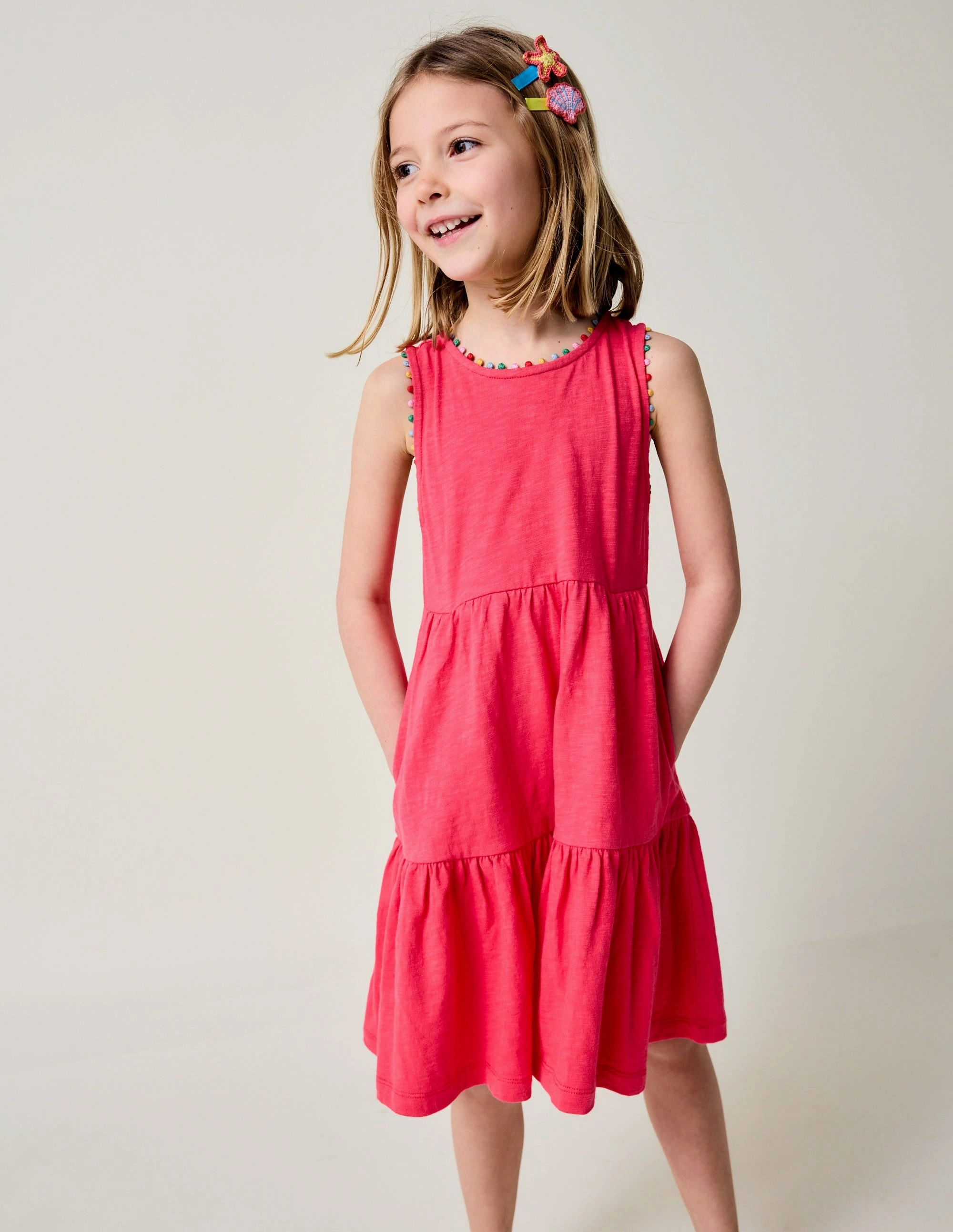 Ali Pom Trim Jersey Dress-Fandango Pink Kind Light