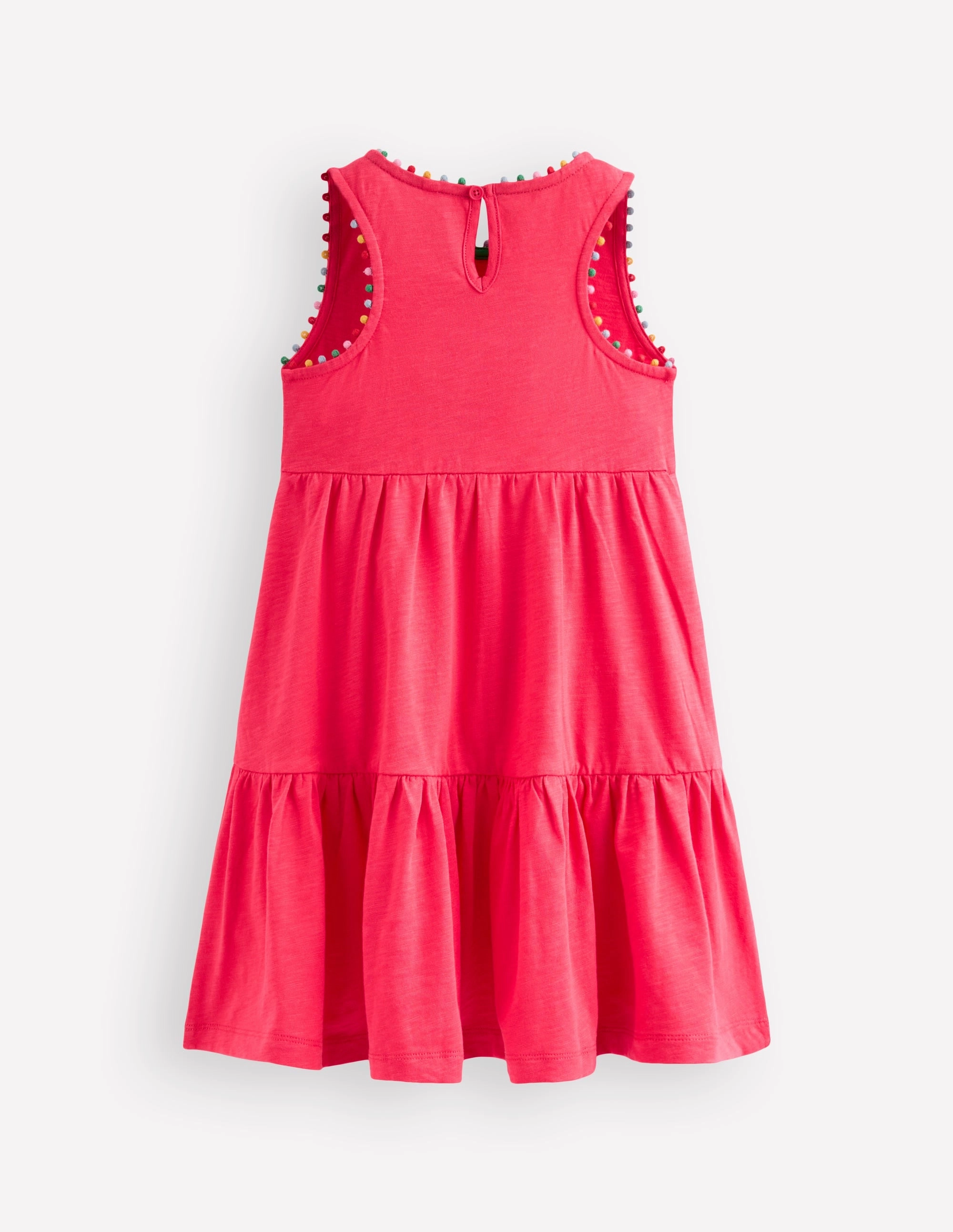 Ali Pom Trim Jersey Dress-Fandango Pink Golden Scene