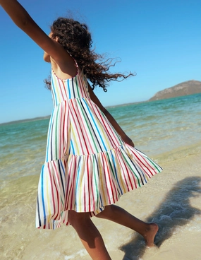 Chic beachwear dress Casual Style Wear Ali Pom Trim Jersey Dress-Multi Stripe