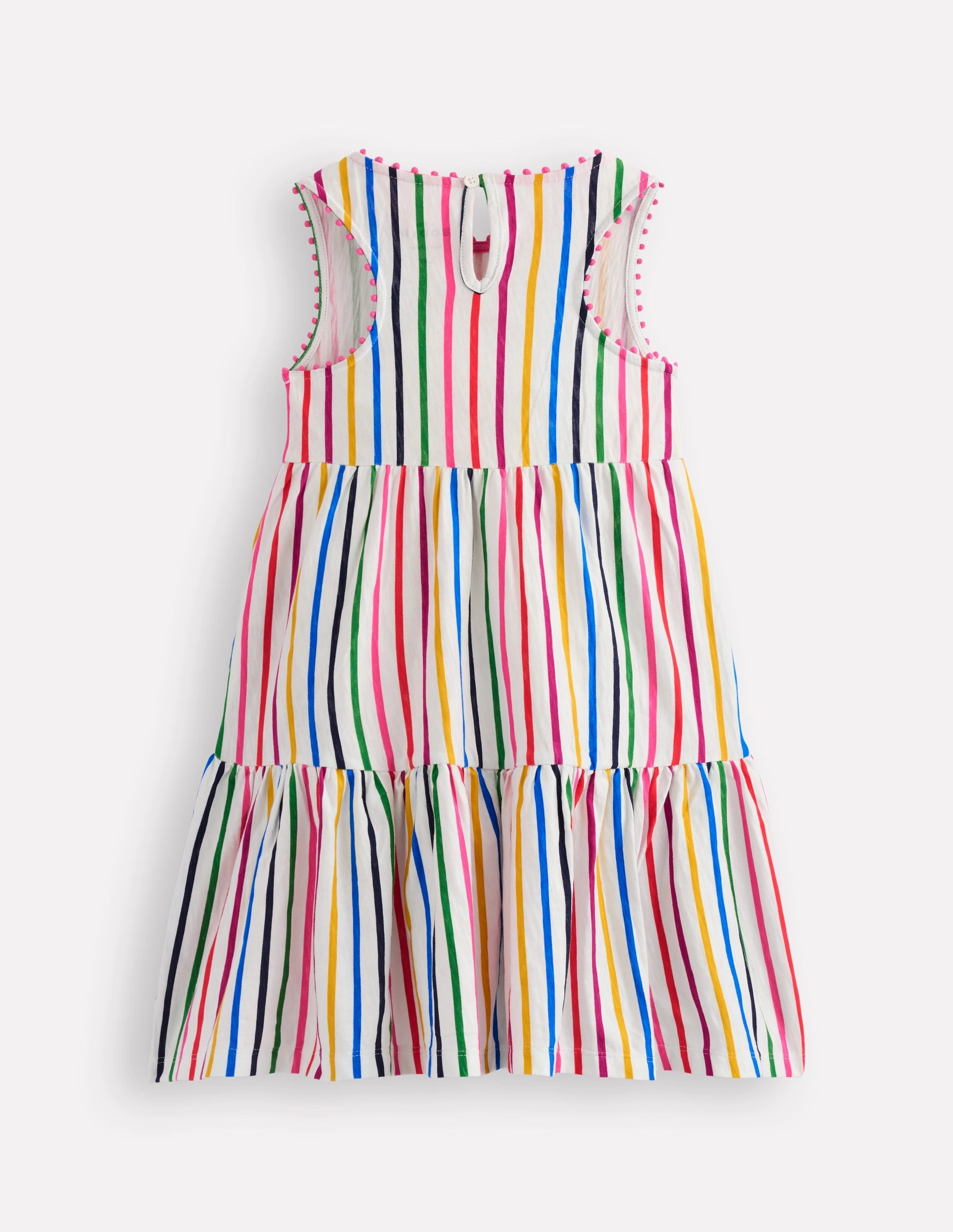 City Layer Tailored Fit Ali Pom Trim Jersey Dress-Multi Stripe